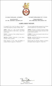 Lettres patentes enregistrant les emblèmes héraldiques de James Reid Wilson
