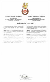 Lettres patentes enregistrant les emblèmes héraldiques de John Cragg Farthing