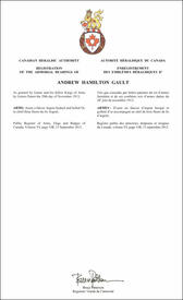 Lettres patentes enregistrant les emblèmes héraldiques d'Andrew Hamilton Gault