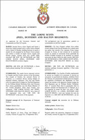 Lettres patentes approuvant l’insigne de The Lorne Scots (Peel, Dufferin and Halton Regiment)