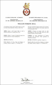 Lettres patentes enregistrant les emblèmes héraldiques de William Perkins Bull