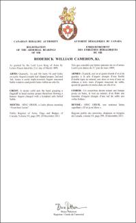 Armoiries de Roderick William Cameron