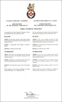 Armoiries de John Patrick Sweeney