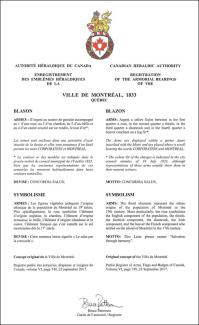 Lettres patentes enregistrant les armoiries de la Ville de Montréal (1833)