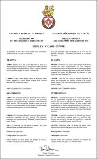 Armoiries de Hedley Vicars Cowie