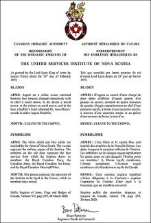 Armoiries de The United Services Institute of Nova Scotia