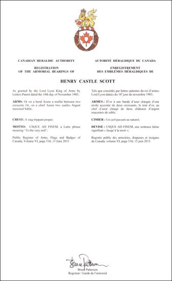 Armoiries de Henry Castle Scott