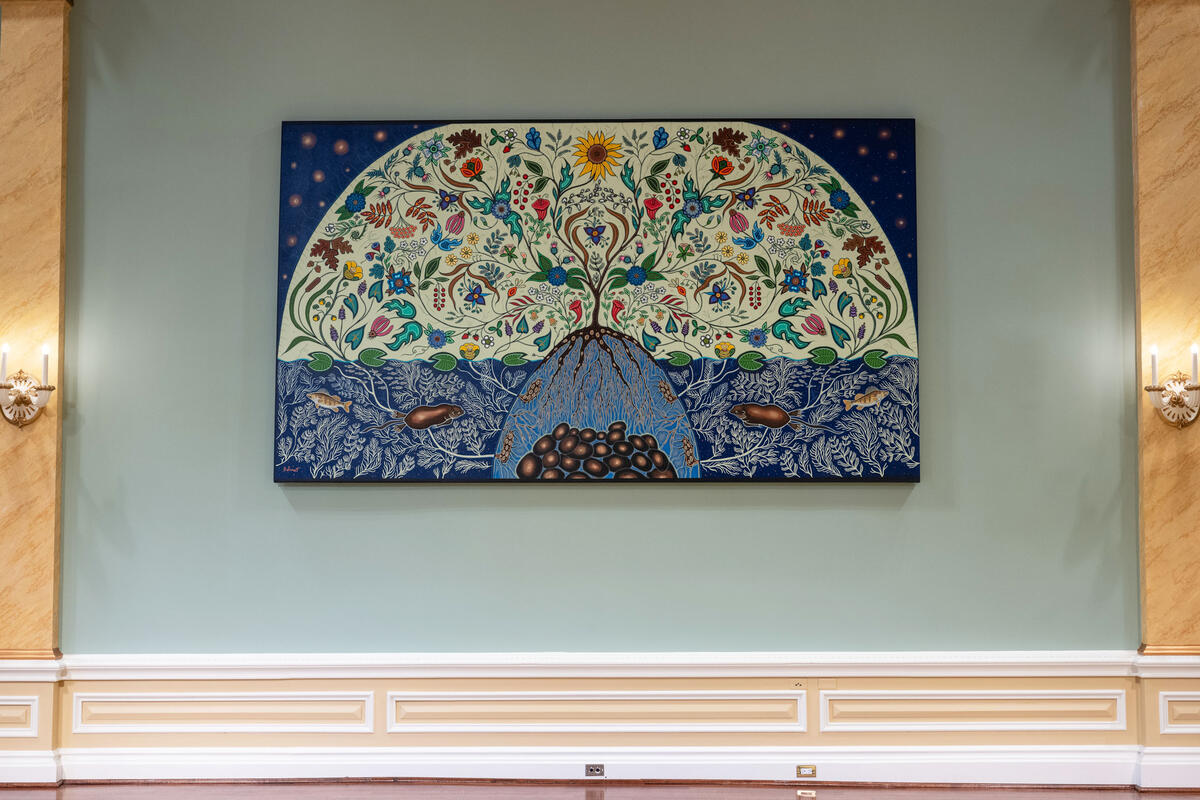 Christi Belcourt (Scarborough ON, 1966) Honouring My Spirit Helpers (2010), acrylique sur toile Prêt de la Collection de Sara Booth, Cheryllee Bourgeois et Sara Wolfe