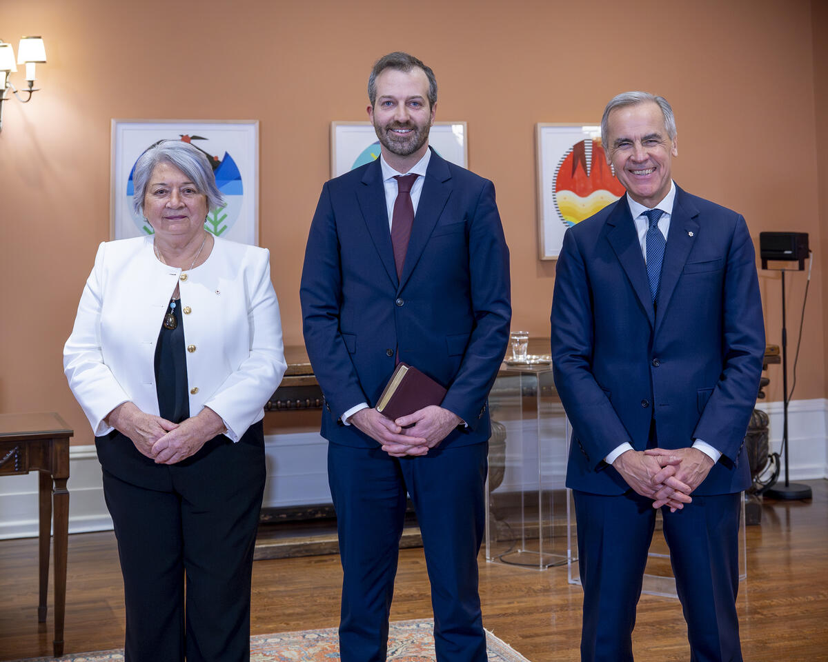 Left to right: Governor General Mary Simon, Joël Lightbound and Prime Minister Mark Carney.