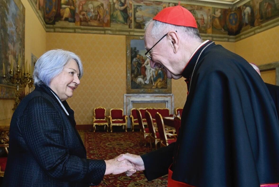 Governor General Mary Simon meeting His Eminence Cardinal Pietro Parolin.