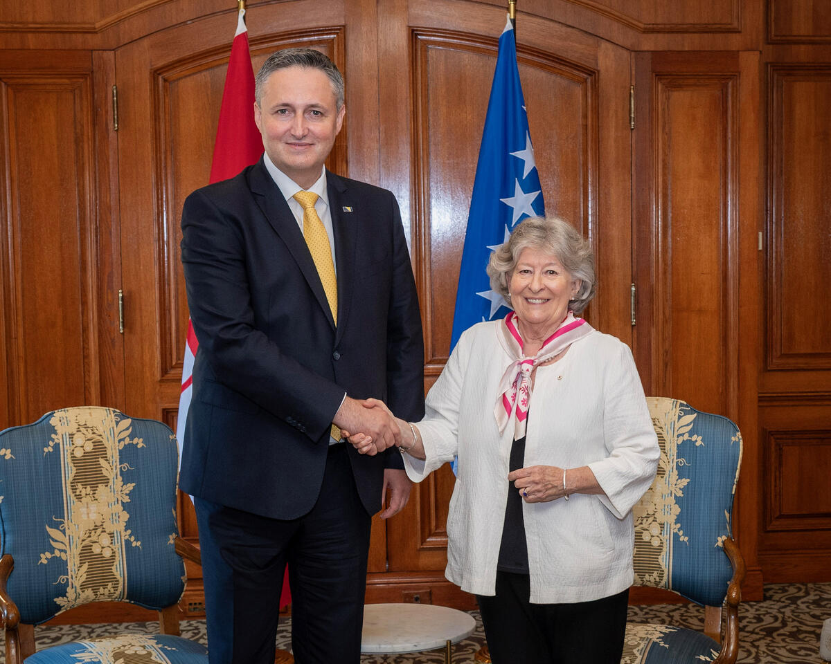 Governor General Louise Arbour shaking hand with His Excellency Denis Bećirović, Chairman of the Presidency of Bosnia and Herzegovina.