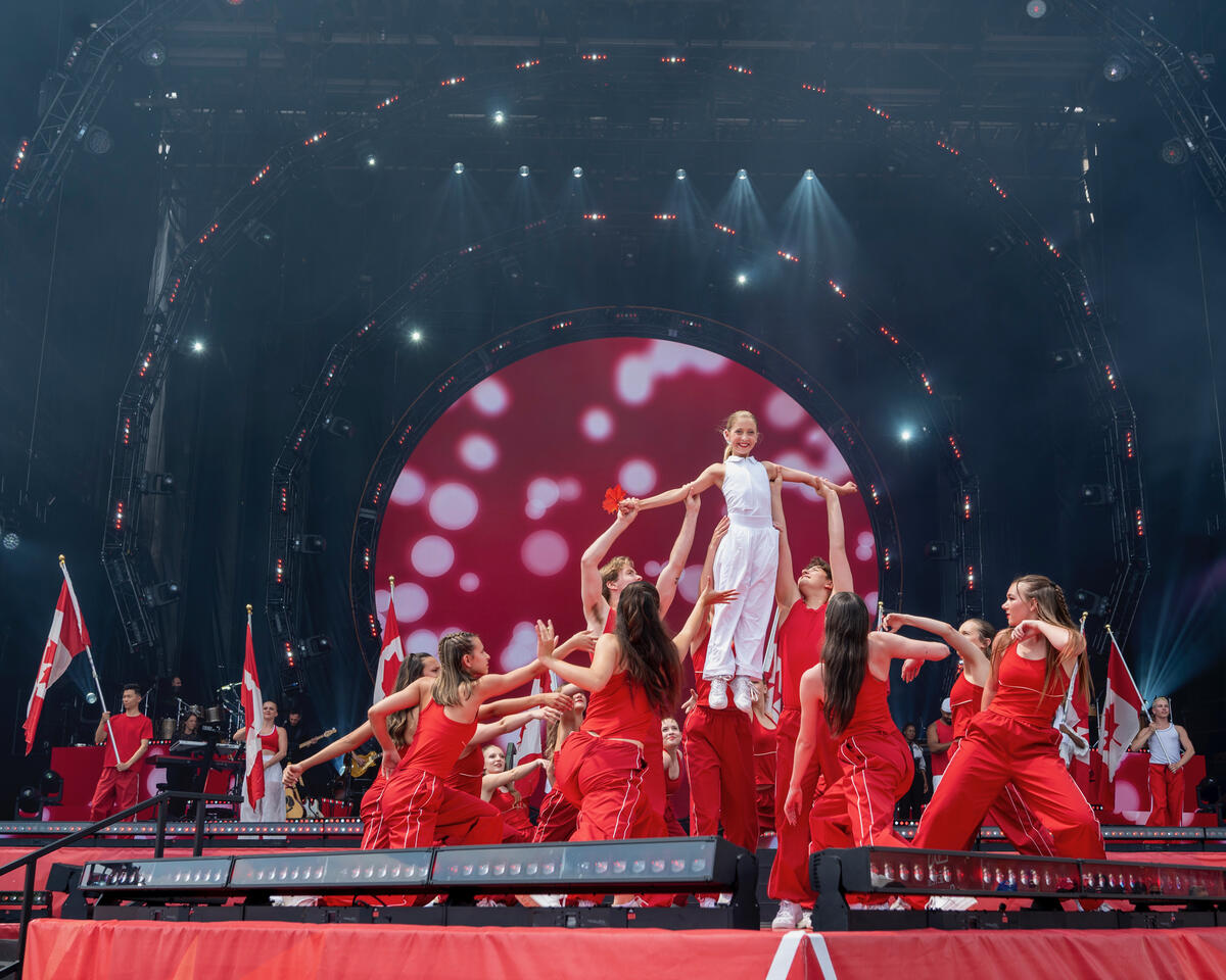 Dancers performing during the Canada Day daytime ceremony.