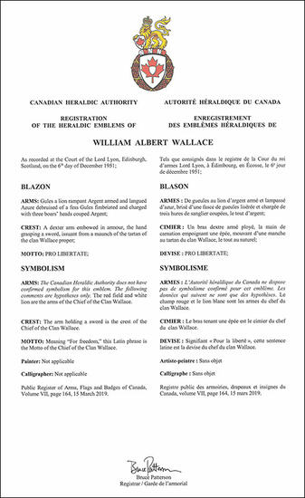 Armoiries de William Albert Wallace