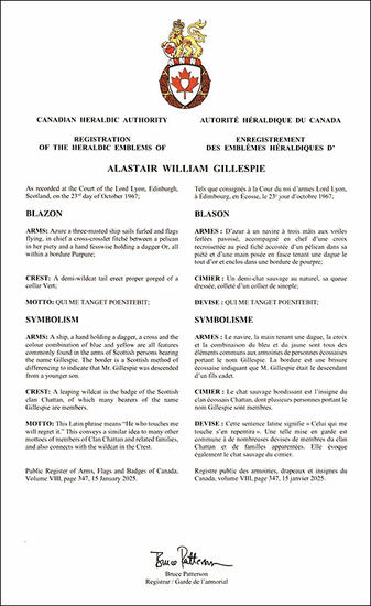 Armoiries d'Alastair William Gillespie