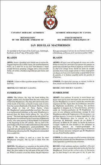 Armoiries d'Ian Douglas Macpherson