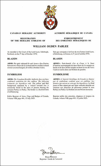Armoiries de William Ogden Parlee