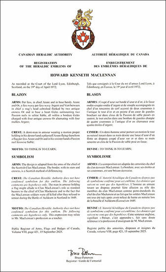 Arms of Howard Kenneth MacLennan