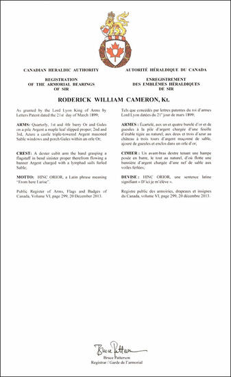 Armoiries de Roderick William Cameron